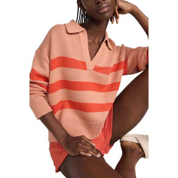 Velvet Sweaters - Velvet Striped Pink/Flame Lucie05 Sweater Size M